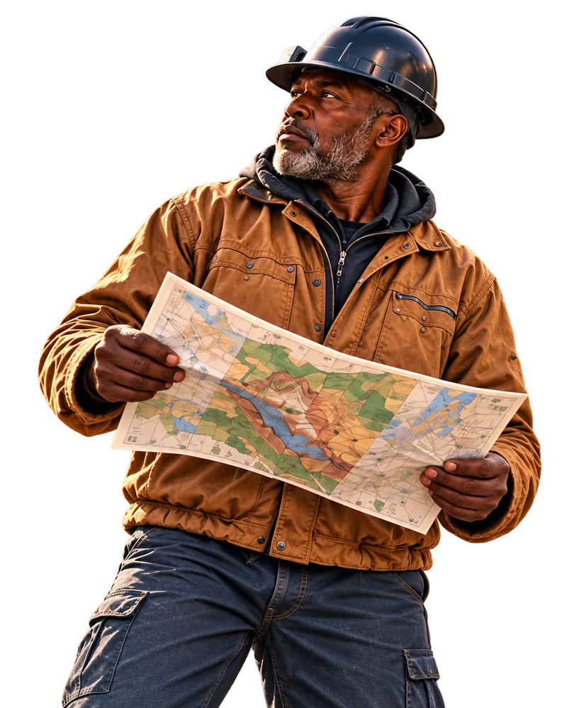 RDSI drilling supervisor holding a geological field map