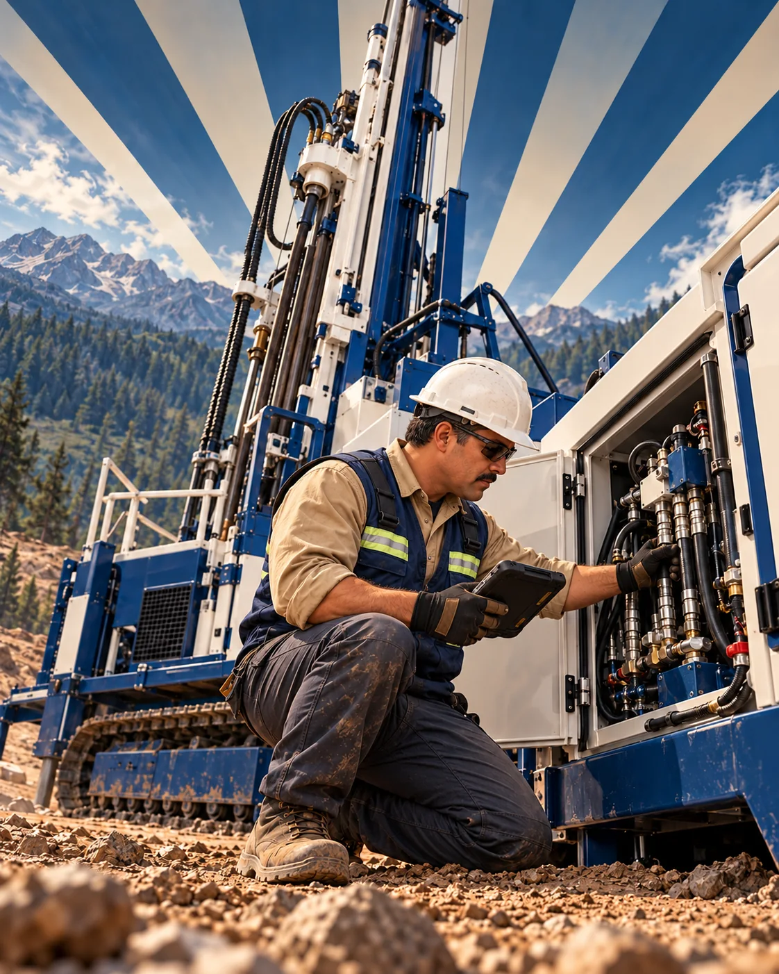Completed transformation details on a mineral exploration drill rig